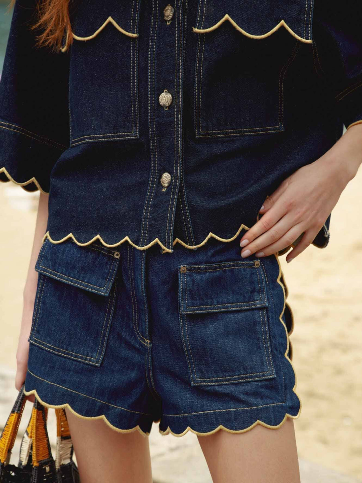 farm rio Denim outfit with scalloped edges