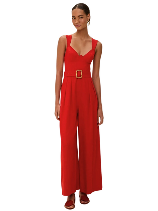 red linen long red jumpsuit farm rio 