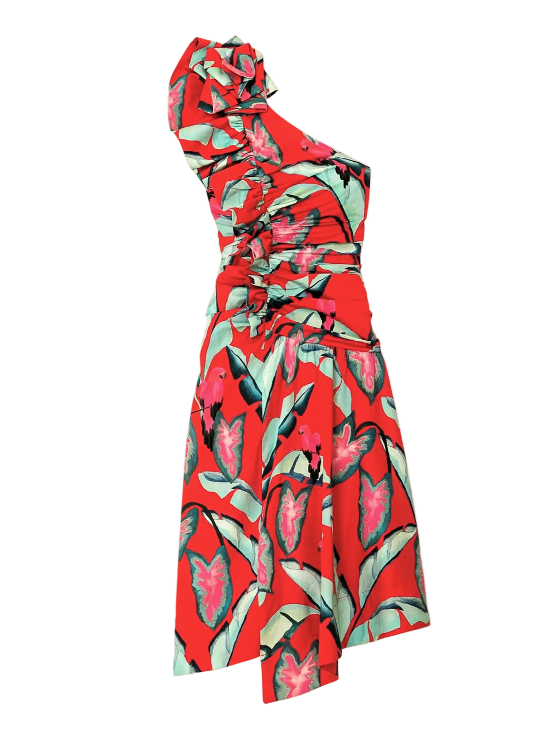 One Shoulder Midi Dress With Red And Blue Pattern By Farm Rio