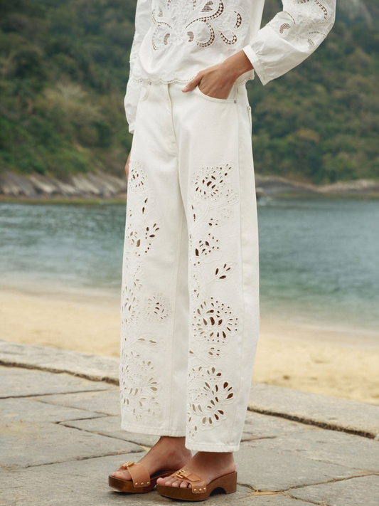 white long wide leg pants