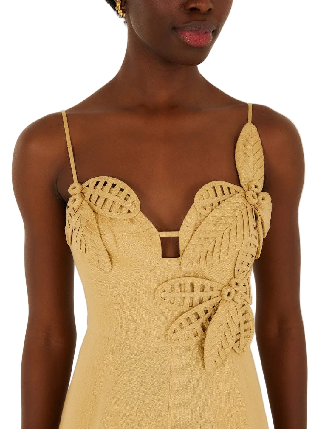 Sand linen jumpsuit with 3D floral appliqués