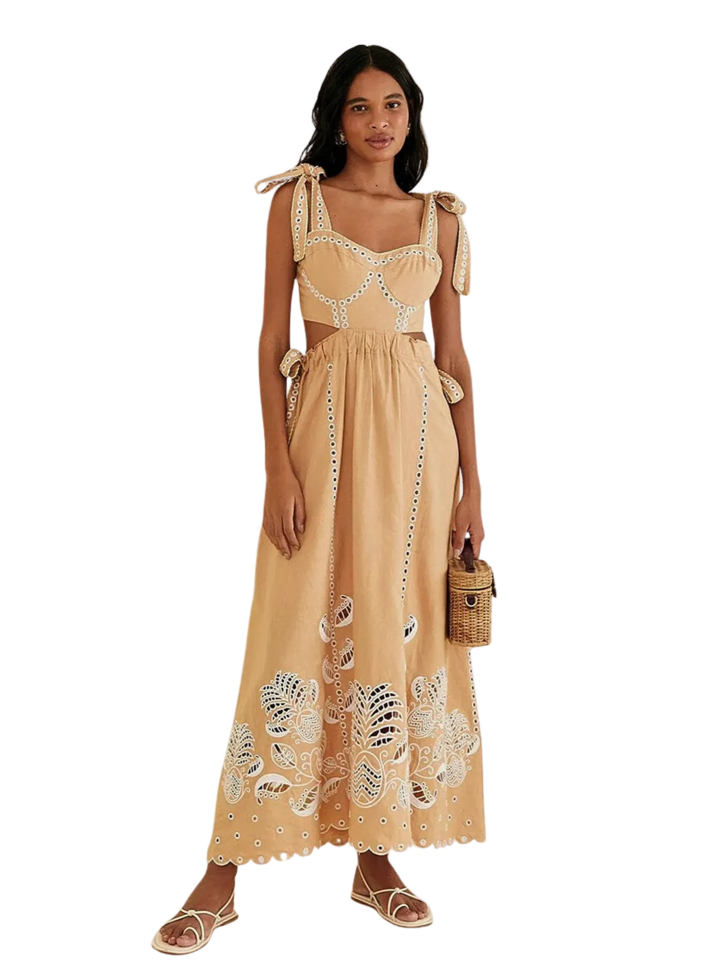 Farm Rio Sand Richelieu Sleeveless Midi Dress