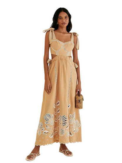 Farm Rio Sand Richelieu Sleeveless Midi Dress - XXS