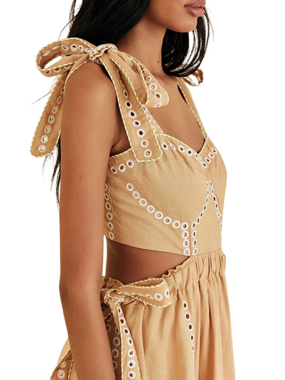 farm rio sand richelieu sleeveless midi dress Farm Rio Sand Richelieu Sleeveless Midi Dress
