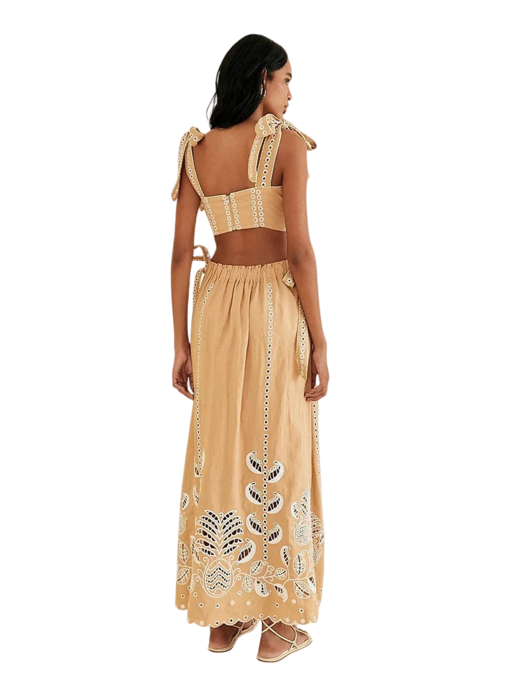 Farm Rio Sand Richelieu Sleeveless Midi Dress