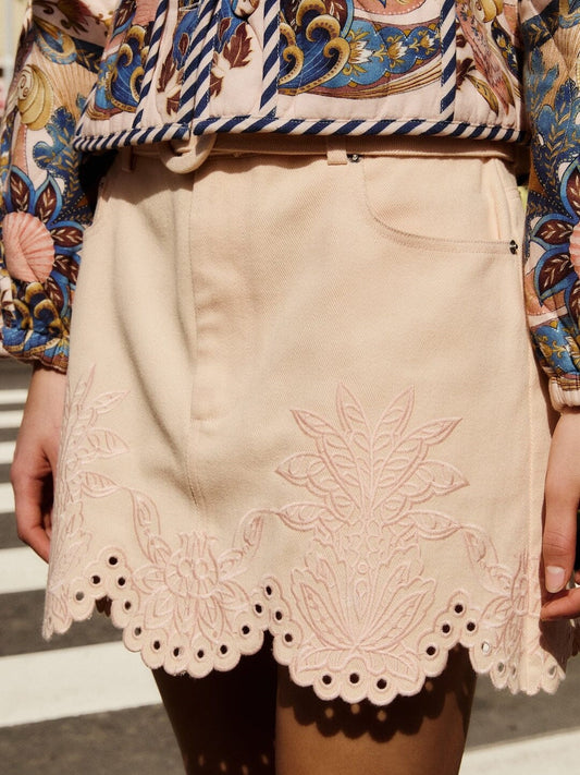 Twill Pink Skirt With Embroidery From Farm Rio