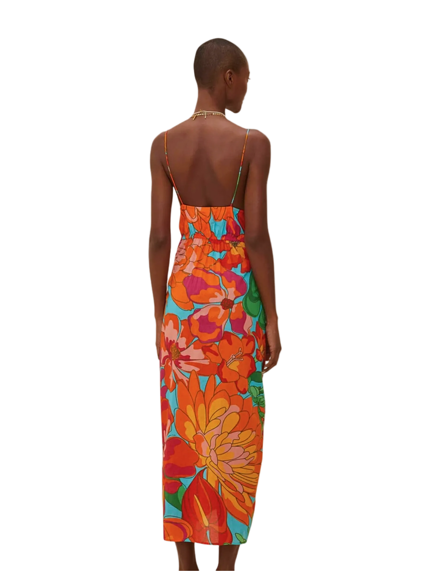 Colorful Floral Midi Dress Tight On The Front Deep V Neckline by Farm Rio 