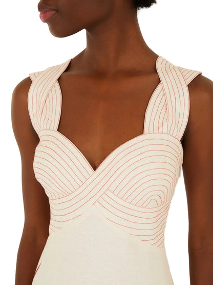 Off White Midi Dress Floral Design By Farm Rio