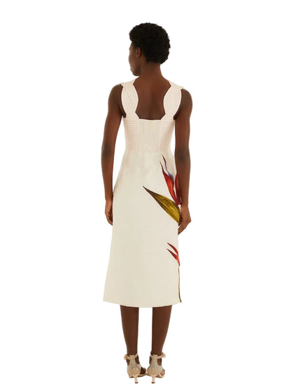 Off White Midi Dress Floral Design By Farm Rio