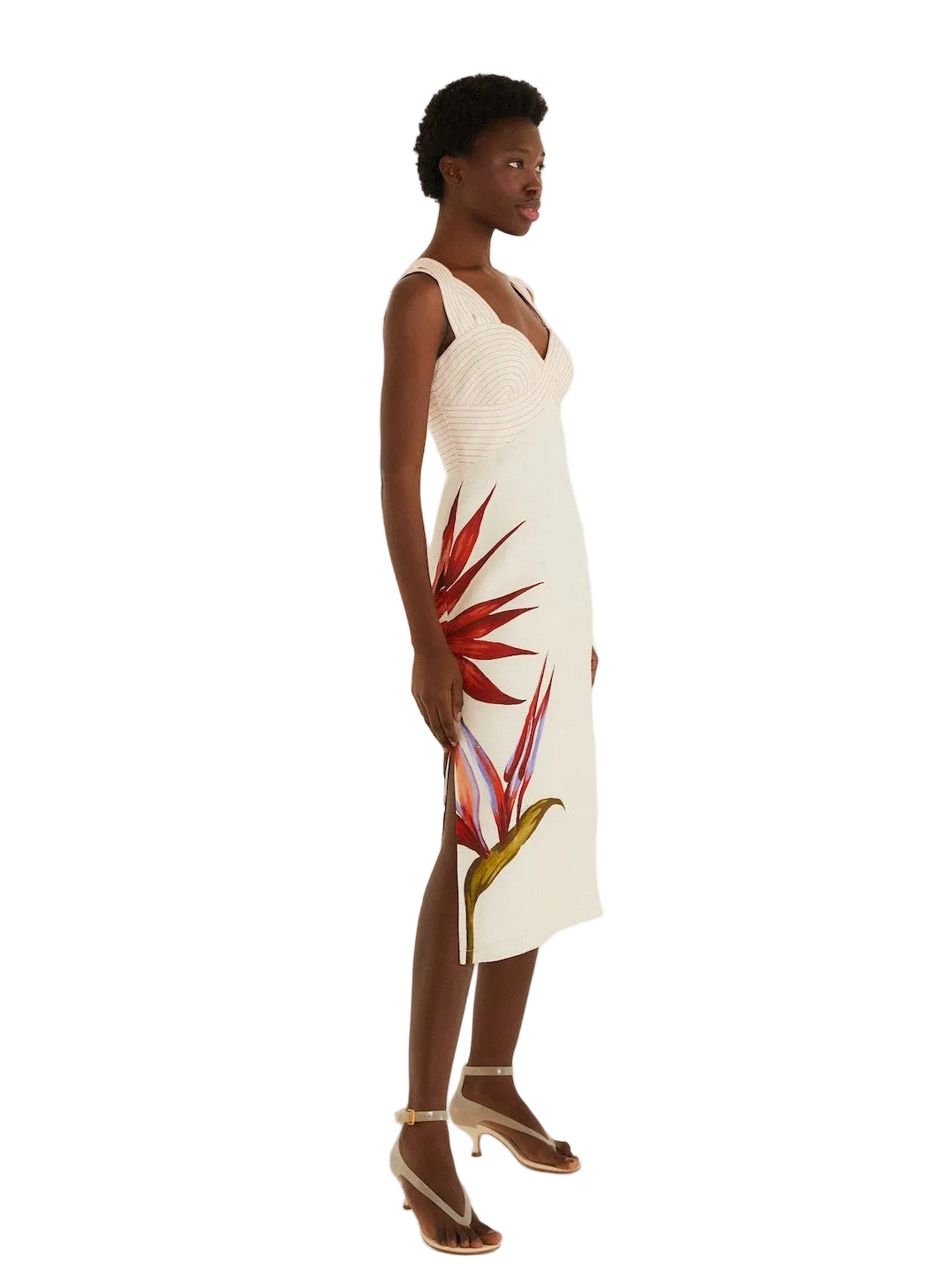 Off White Midi Dress Floral Design By Farm Rio