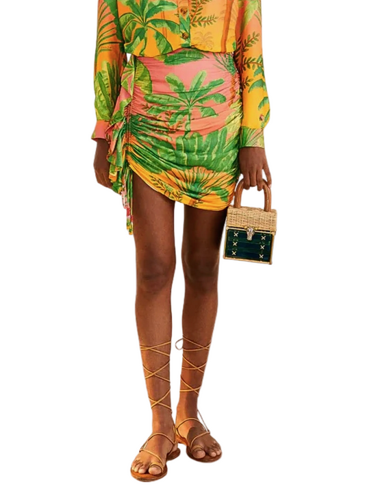 Gradient Sunrise Leaf Pattern Skirt By Farm Rio 