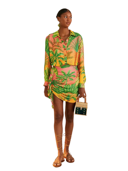 Gradient Sunrise Leaf Pattern Skirt By Farm Rio 