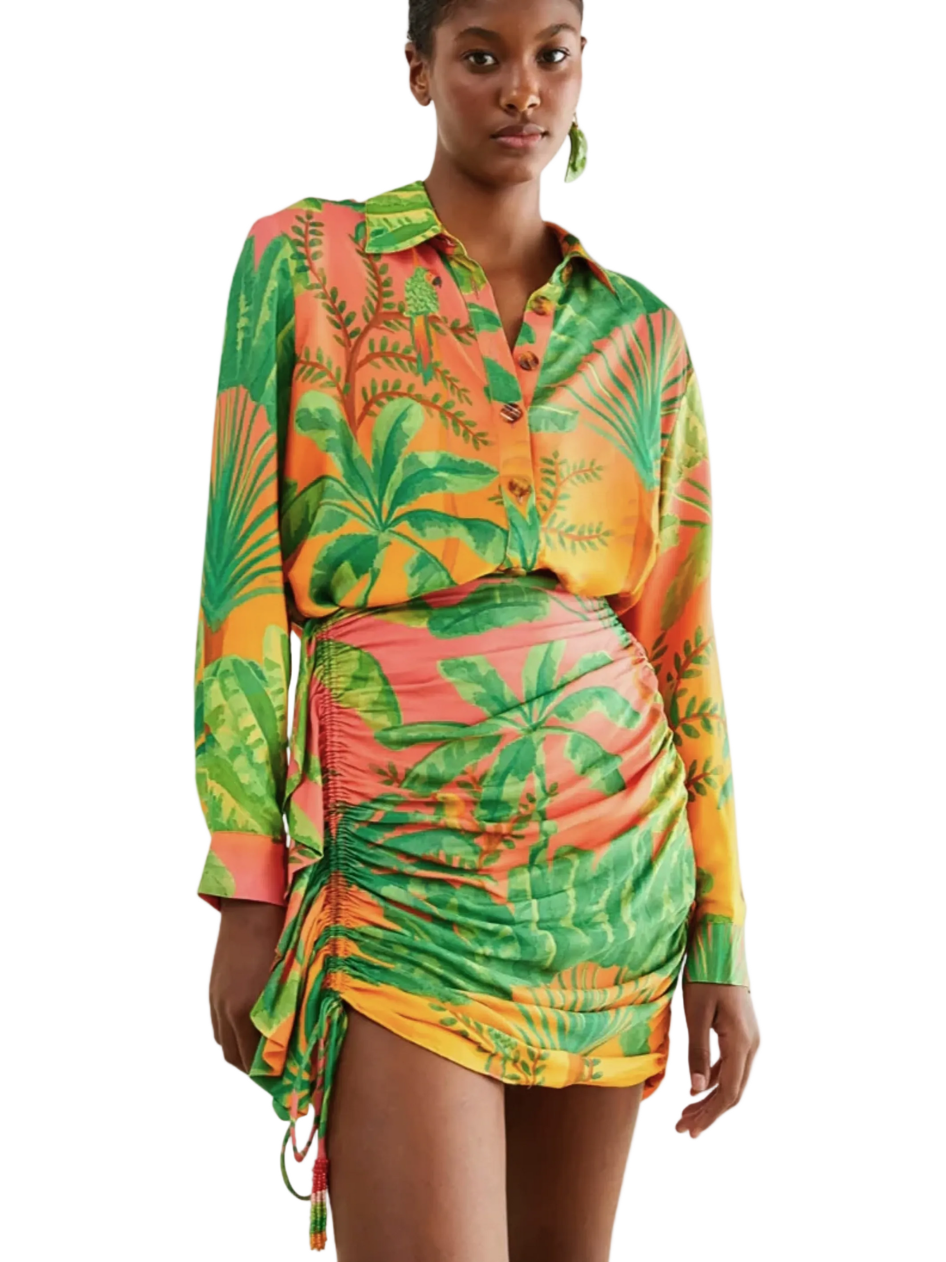 Gradient Sunrise Leaf Pattern Skirt By Farm Rio 