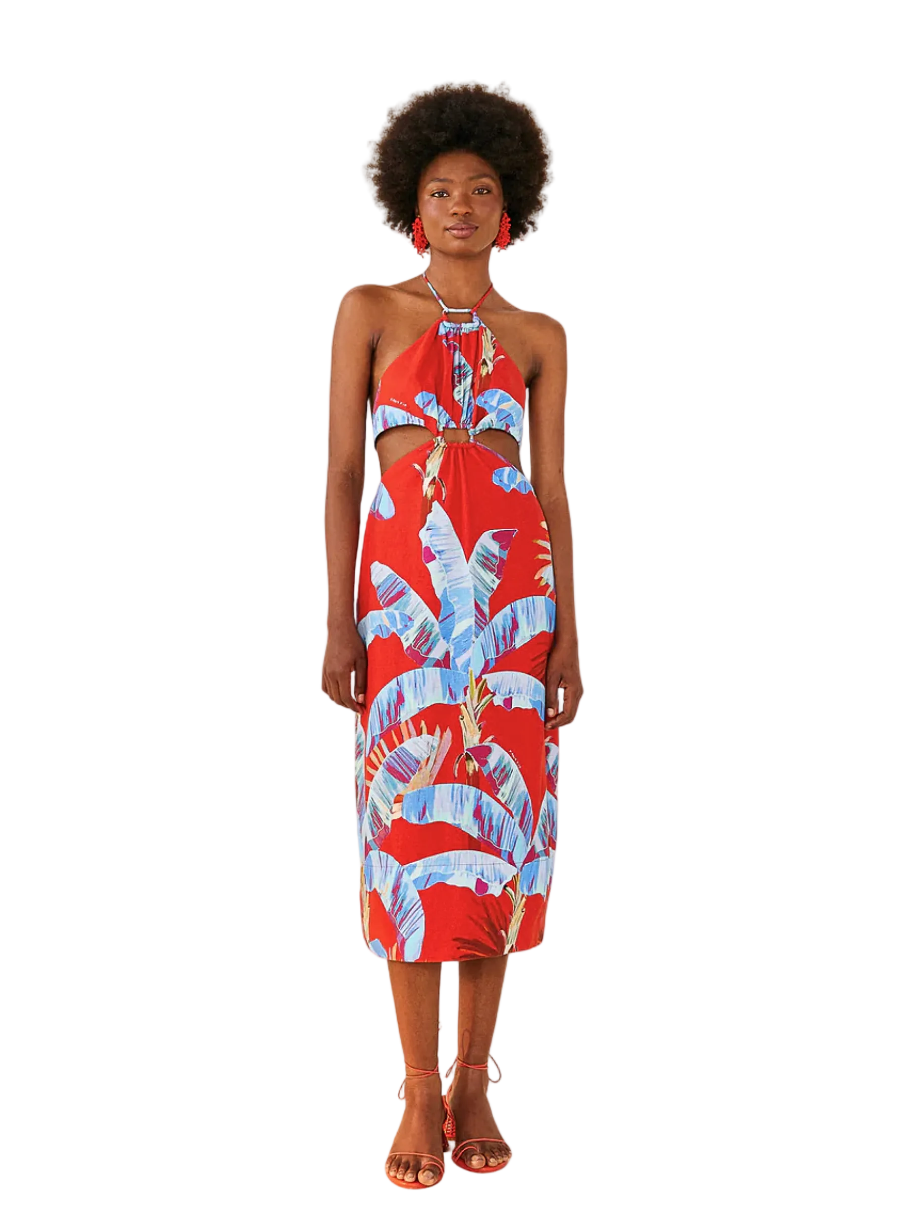 Red Floral Cut Out Midi Dress By Farm Rio 