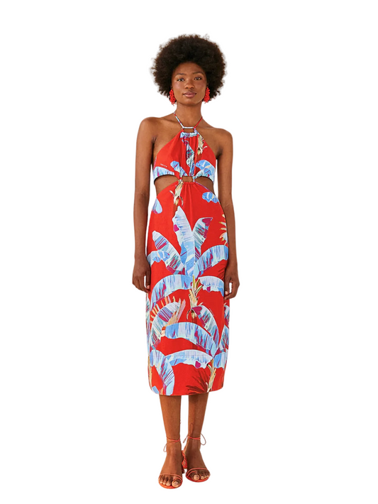 Red Floral Cut Out Midi Dress By Farm Rio 