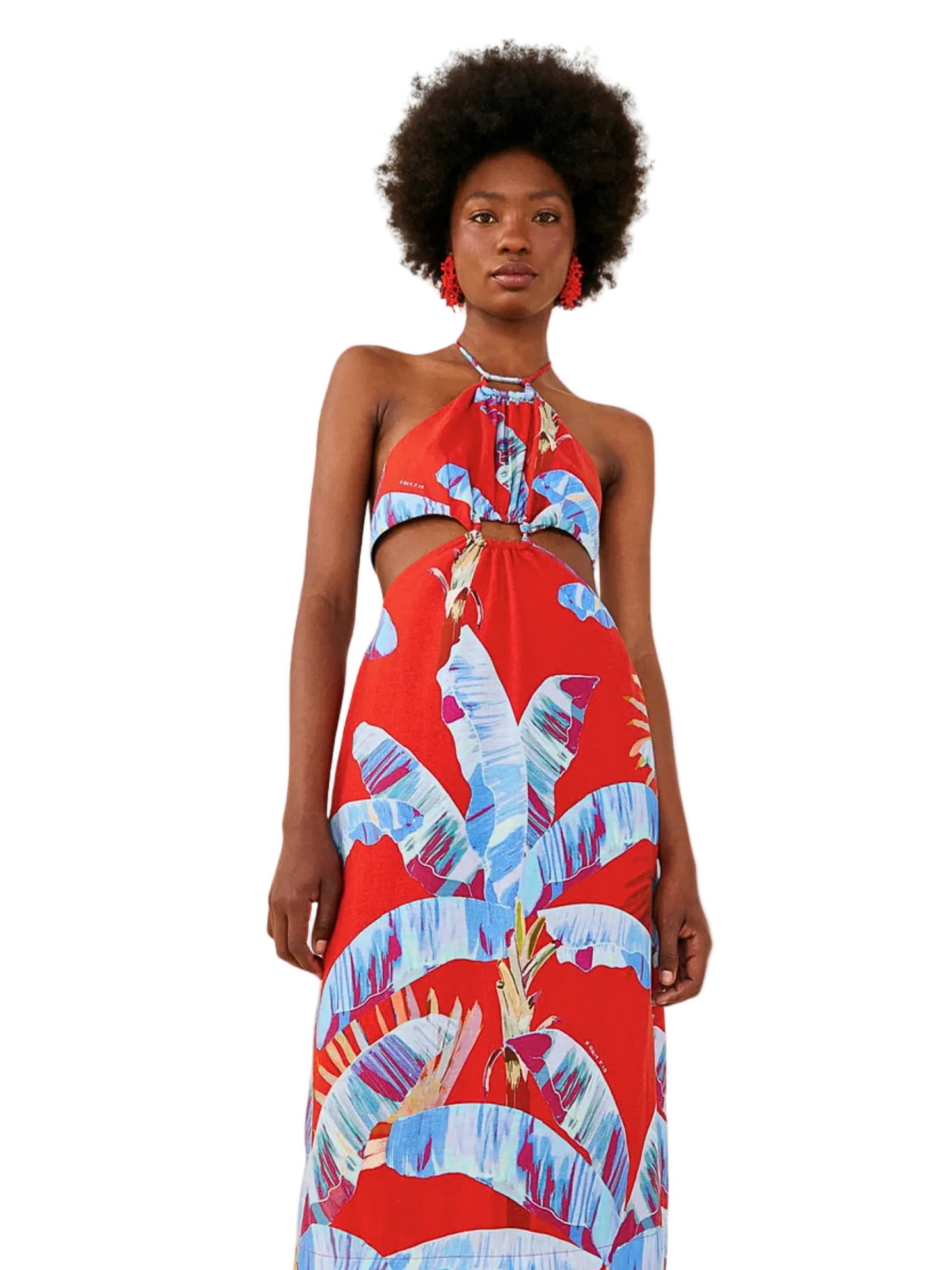 Red Floral Cut Out Midi Dress By Farm Rio