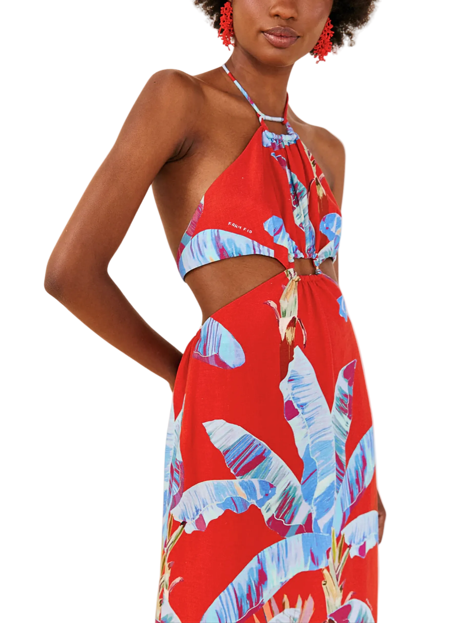 Red Floral Cut Out Midi Dress By Farm Rio