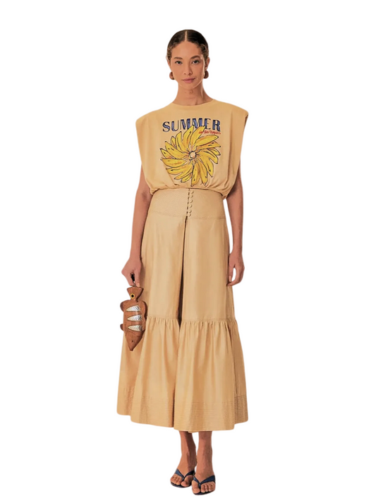 Midi Beige Skirt With Buttons By Farm Rio 