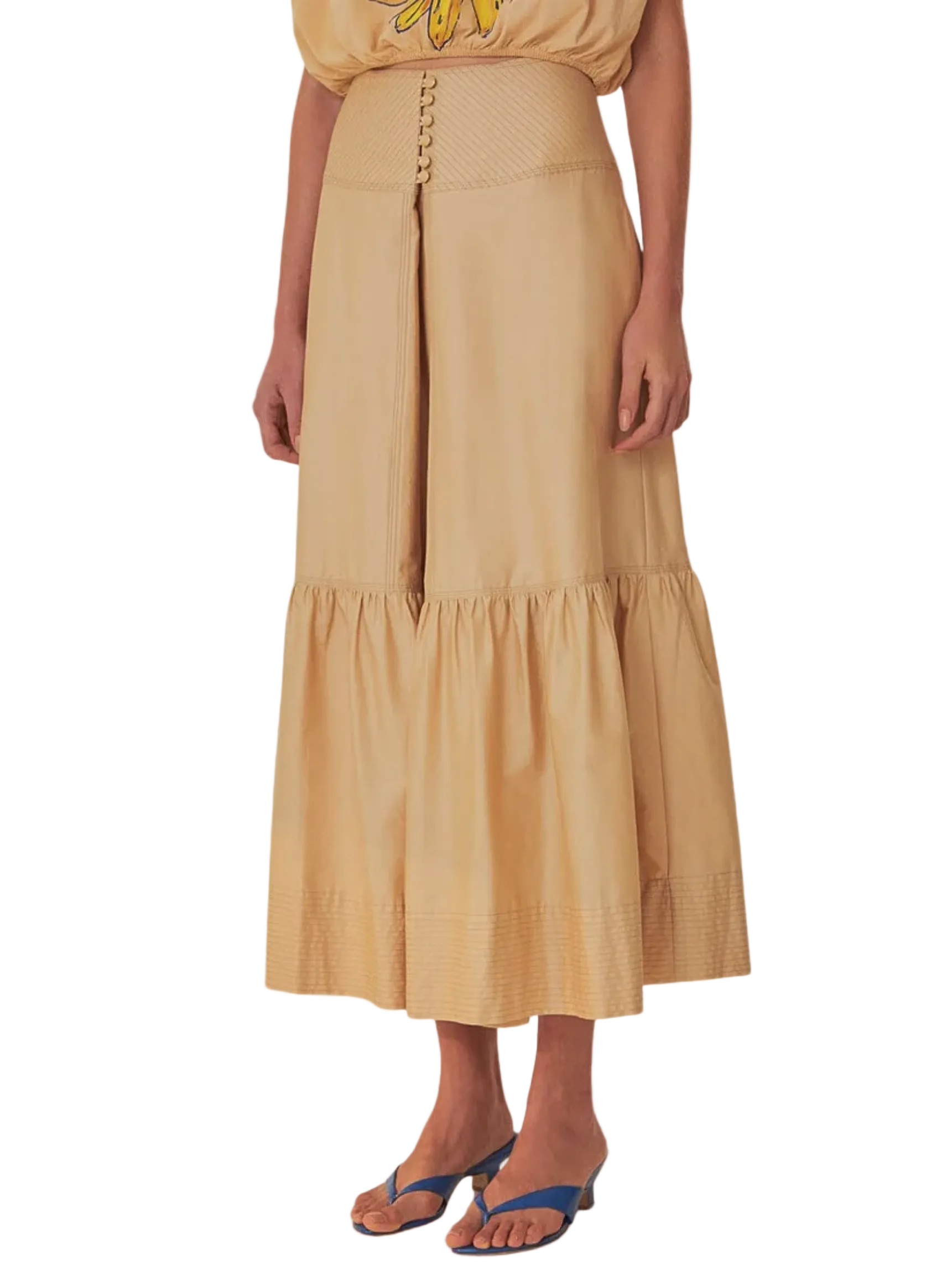 Midi Beige Skirt With Buttons By Farm Rio 