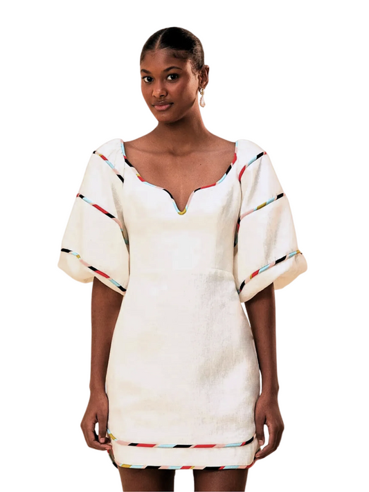 White Mini Dress With Colorful Stripes By Farm Rio