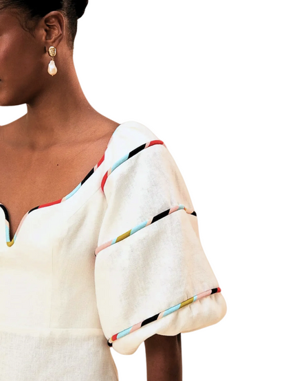 White Mini Dress With Colorful Stripes By Farm Rio