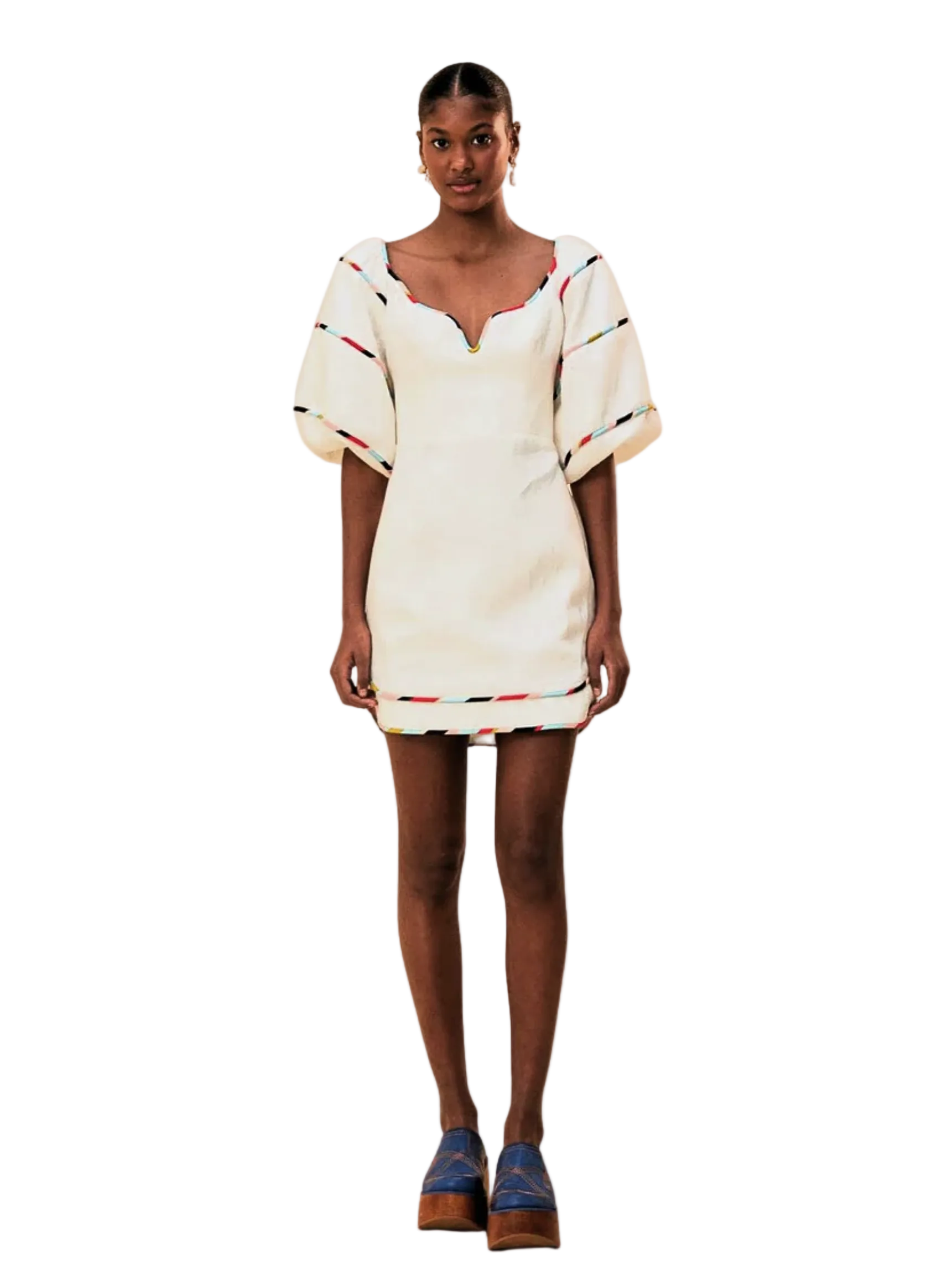 White Mini Dress With Colorful Stripes By Farm Rio