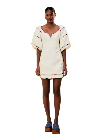White Mini Dress With Colorful Stripes By Farm Rio