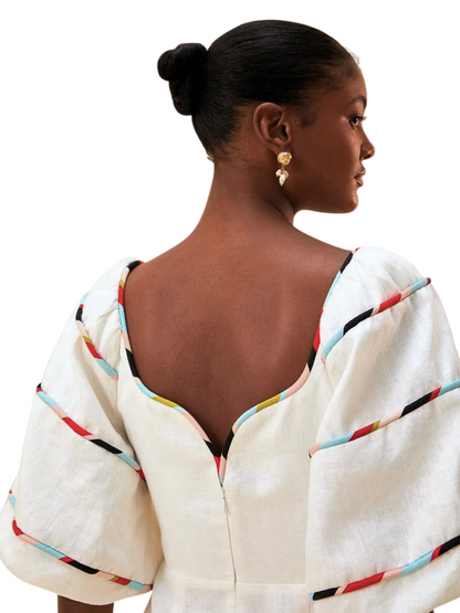 White Mini Dress With Colorful Stripes By Farm Rio