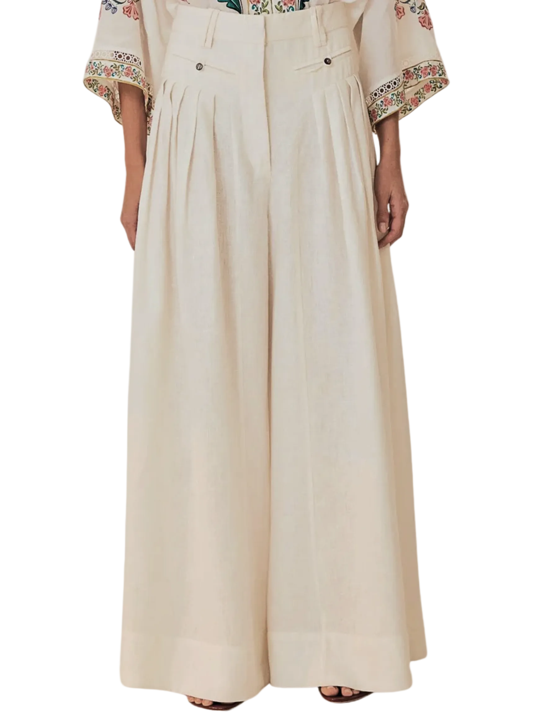 White Wide Leg Linen Pants By Farm Rio