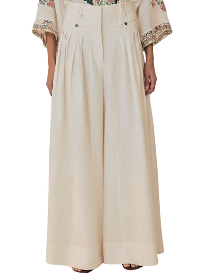 White Wide Leg Linen Pants By Farm Rio