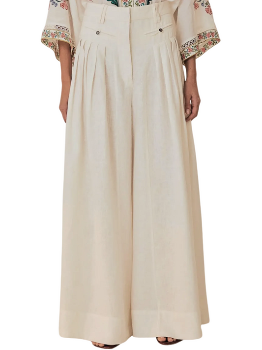 White Wide Leg Linen Pants By Farm Rio