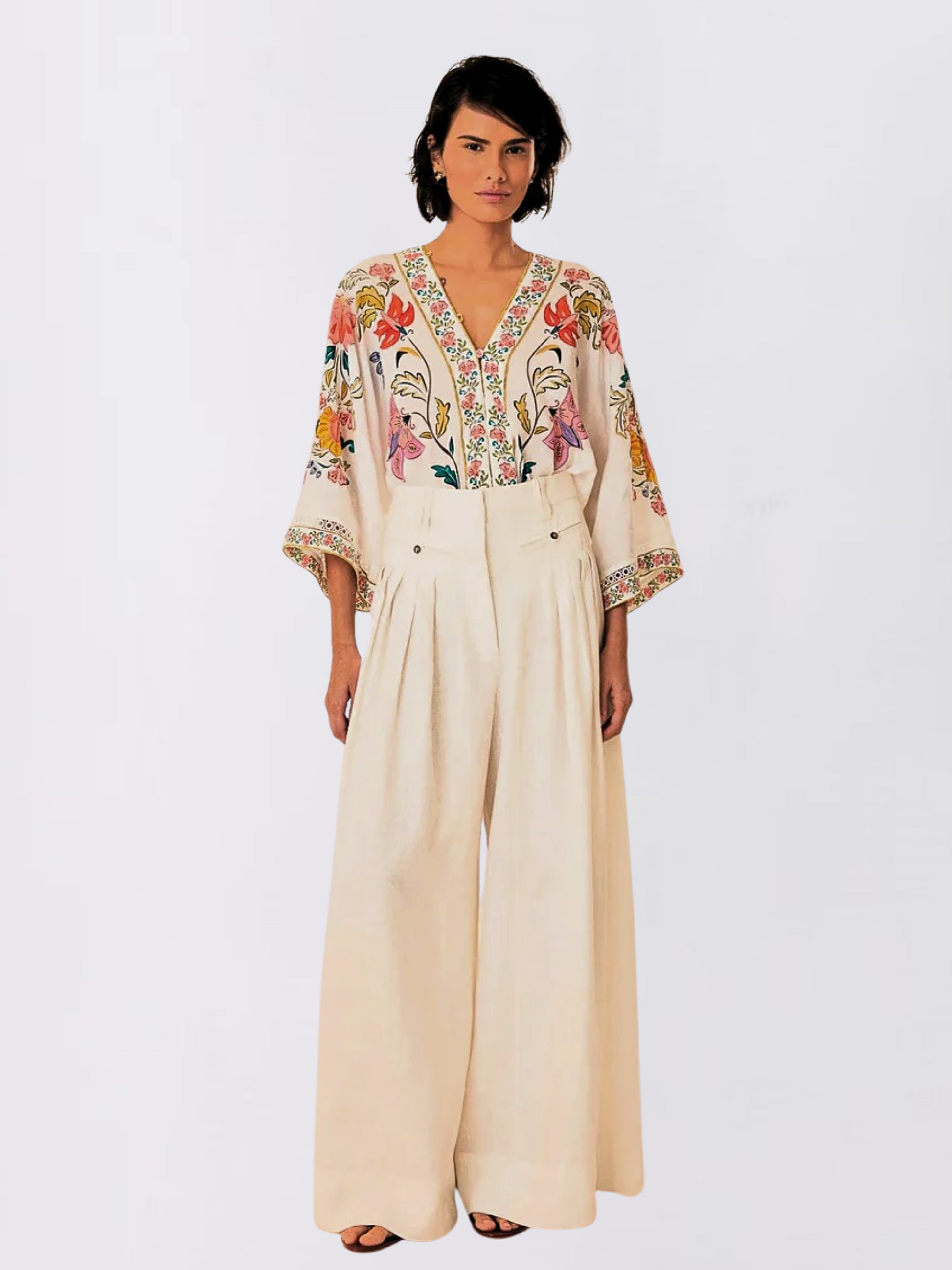 White Wide Leg Linen Pants By Farm Rio