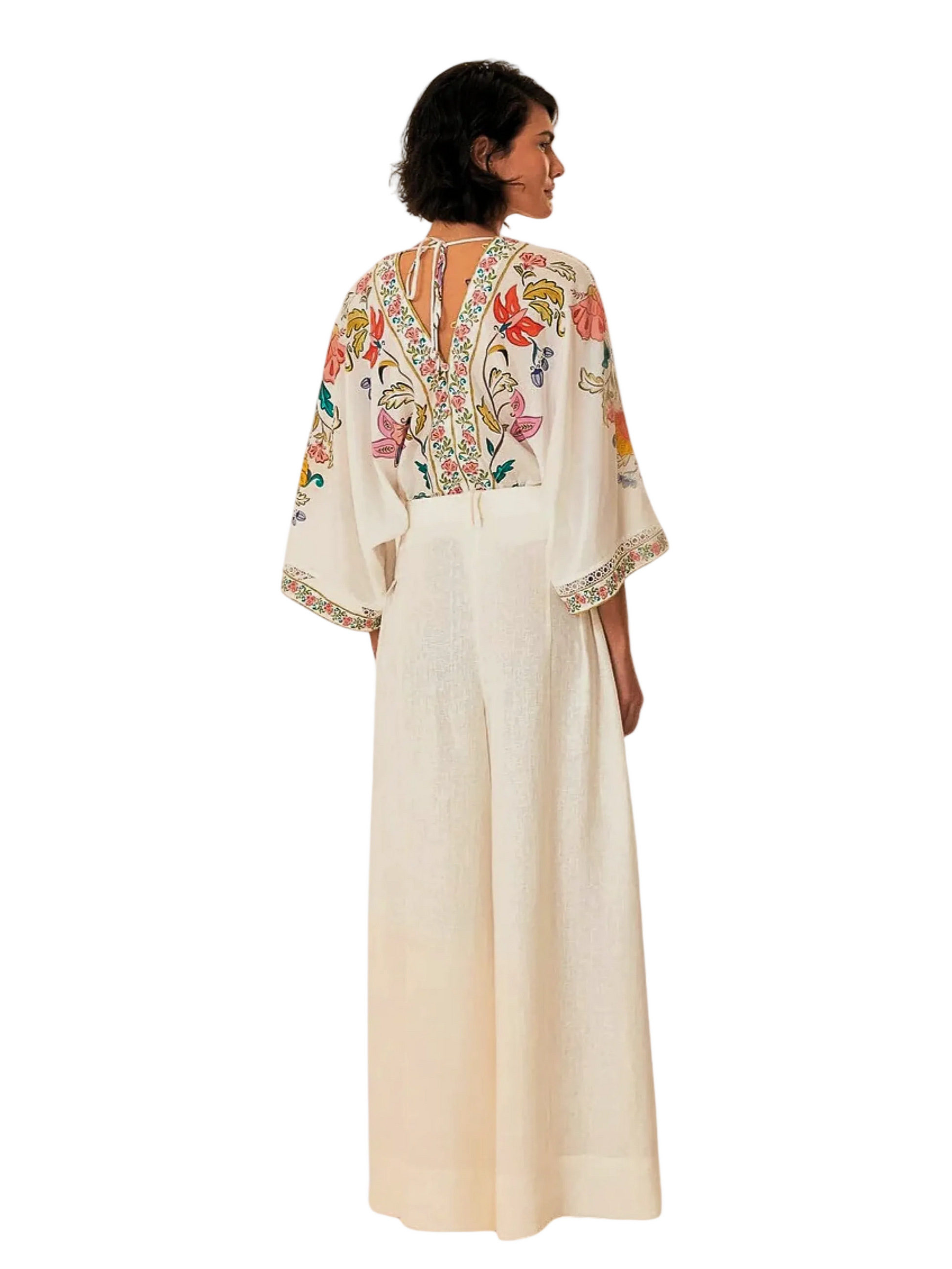 White Wide Leg Linen Pants By Farm Rio