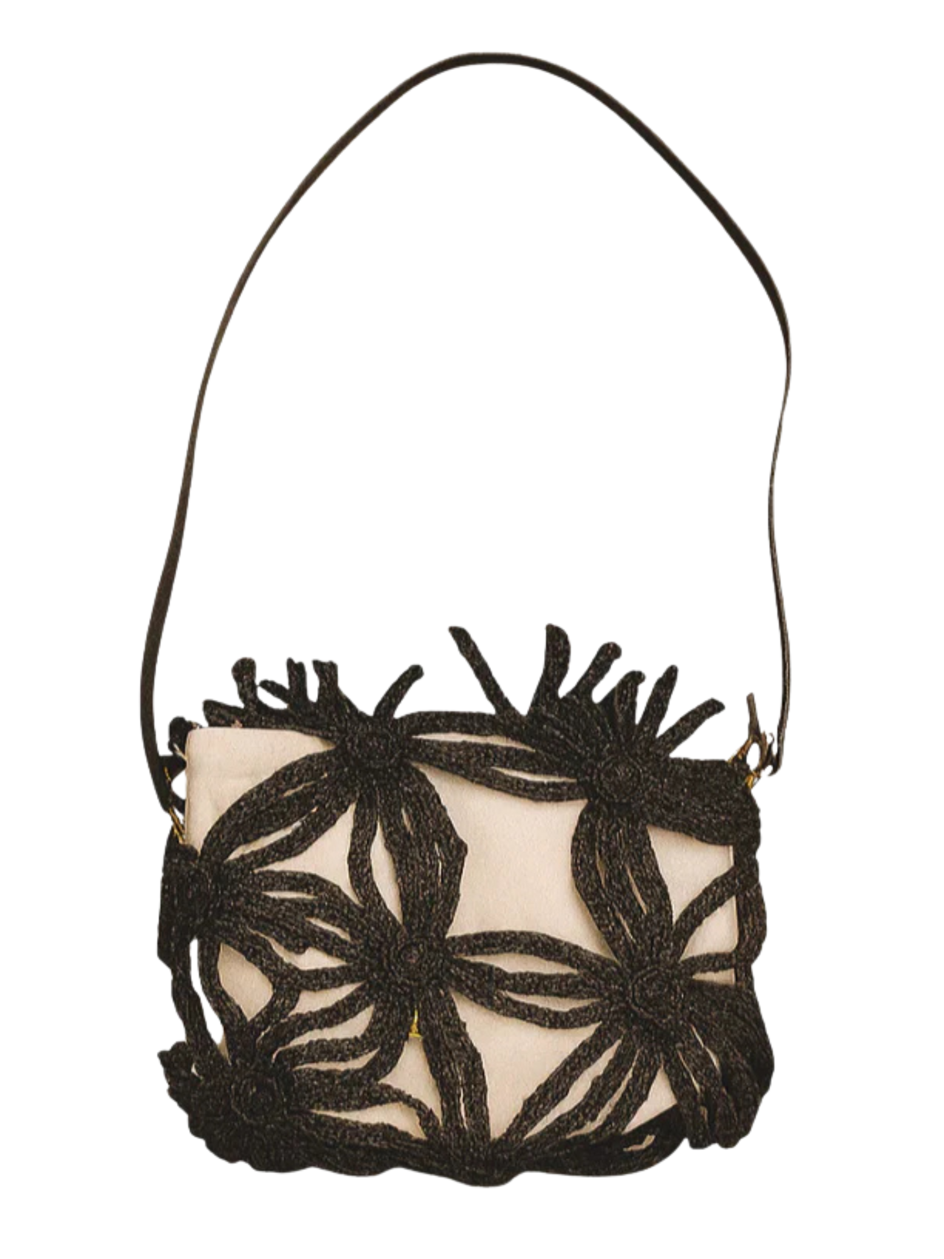 Wicker flower-shaped shoulder bag with sculptural design