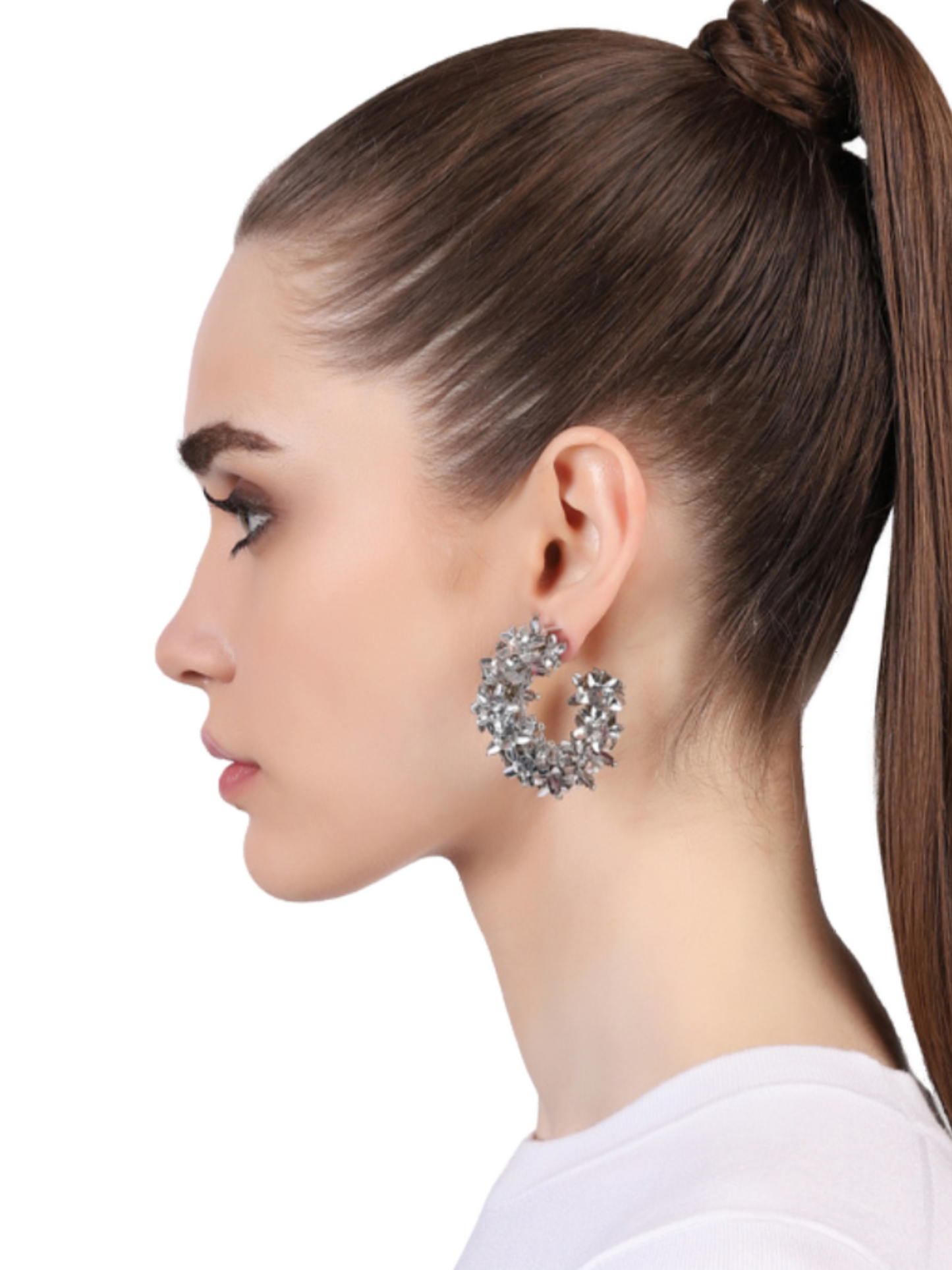 hoop earrings with flower beads and sequins