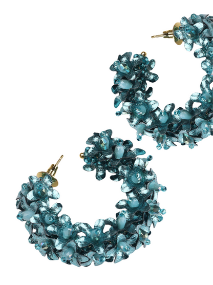  hoop earrings with flower beads and sequins