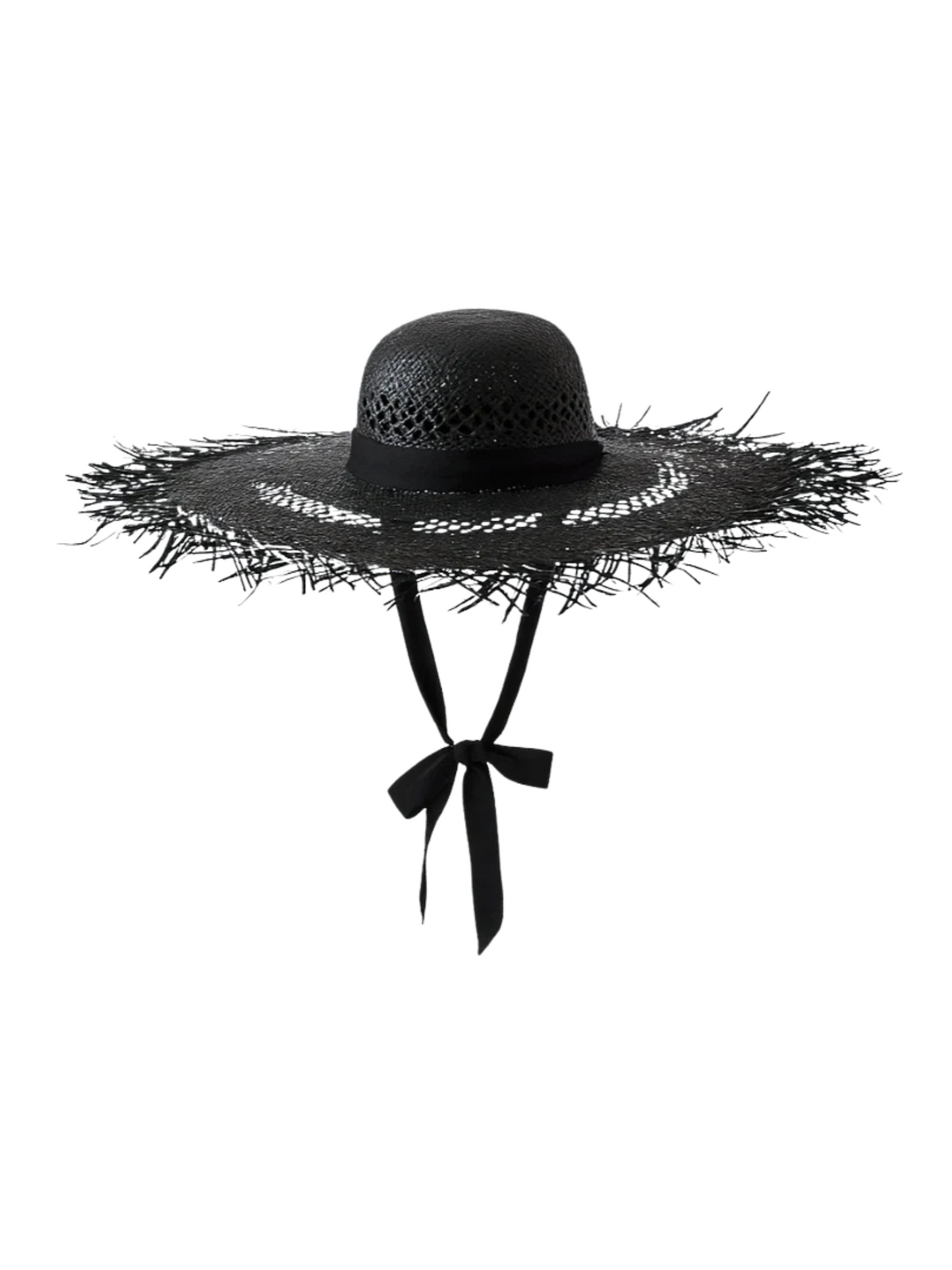 Black straw hat with decorative band 