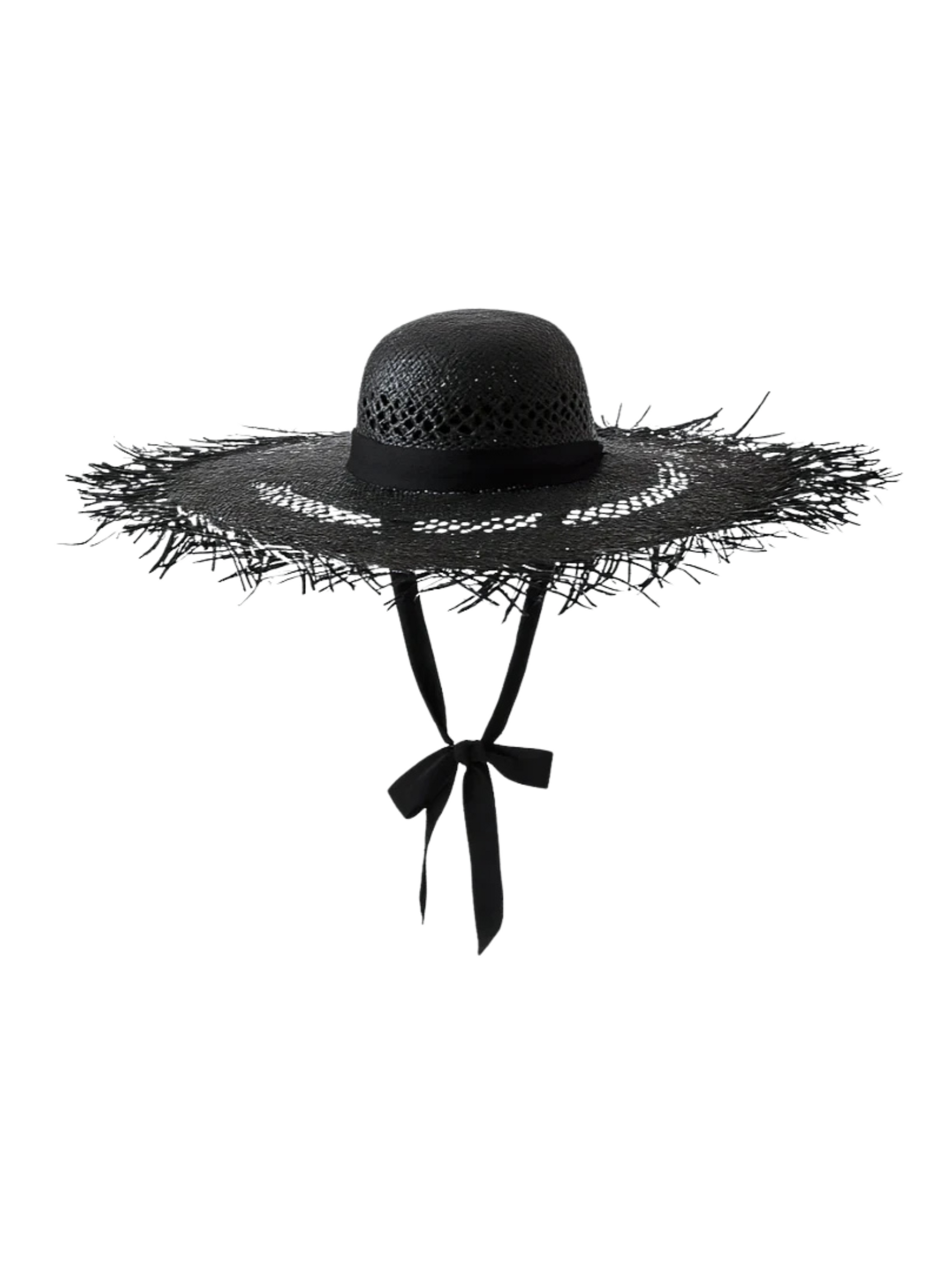 Black straw hat with decorative band 