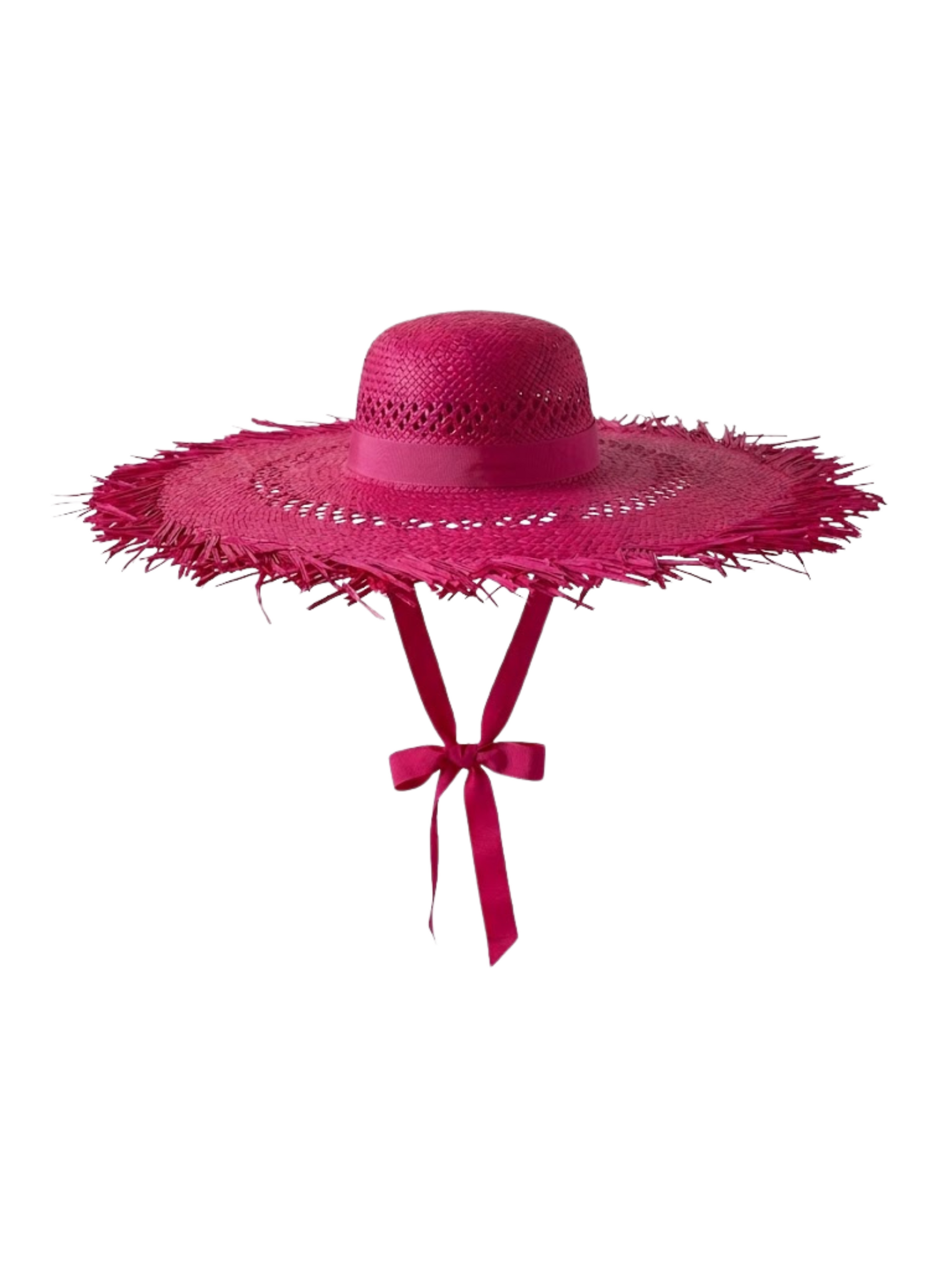 pink straw hat with decorative band 