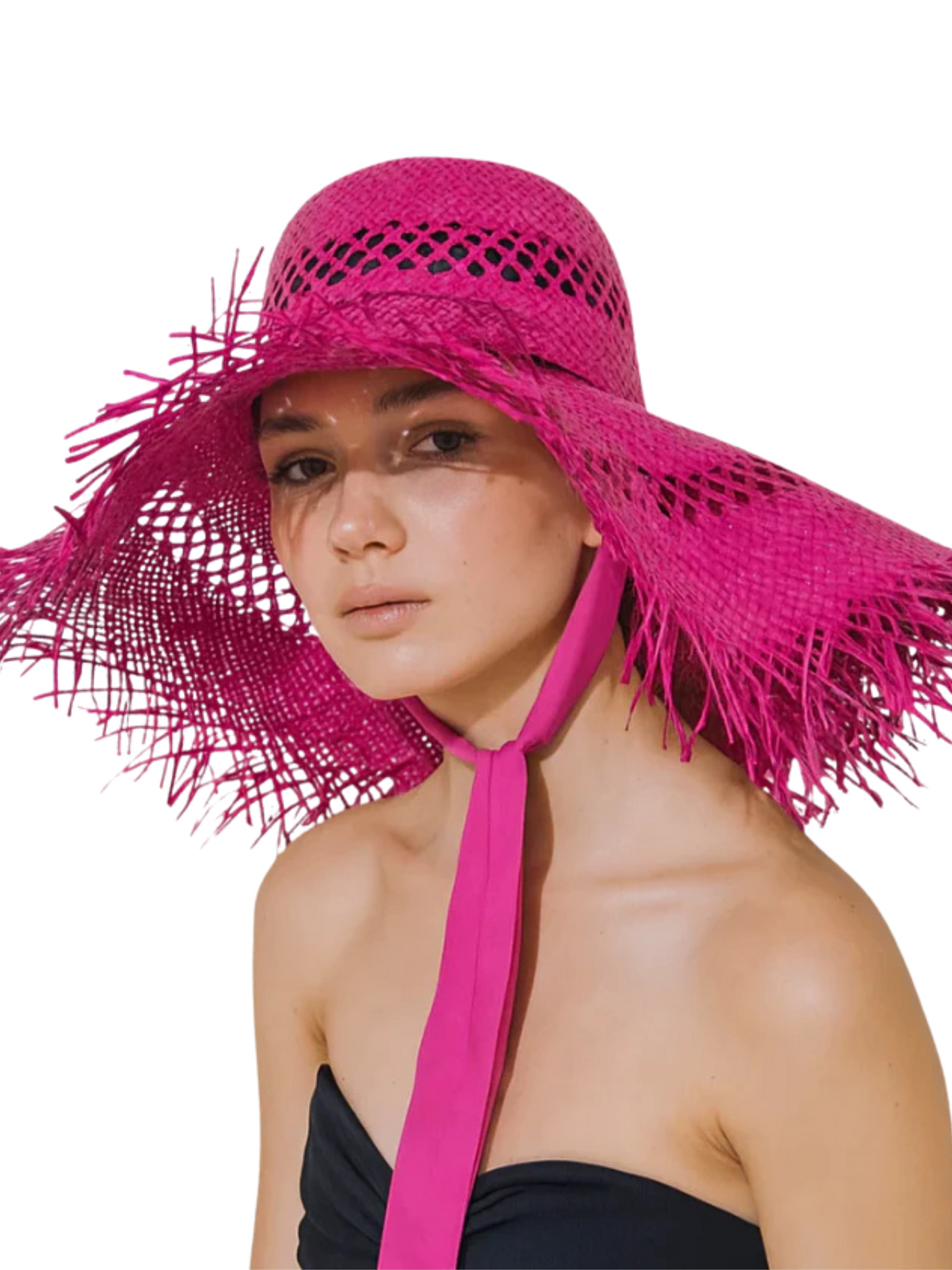 pink straw hat with decorative band 