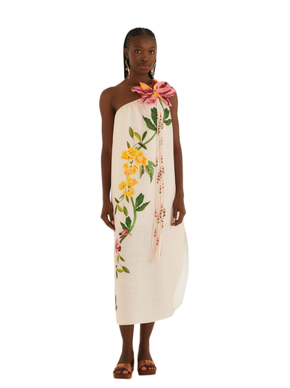3d Floral Dress one Shoulder