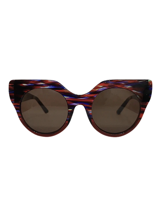 Wine and blue striped frame glasses