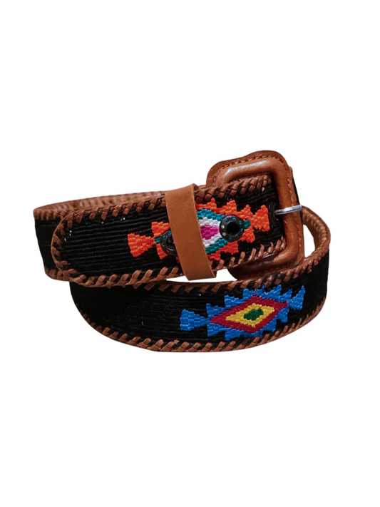 black belt with brown leather buckle