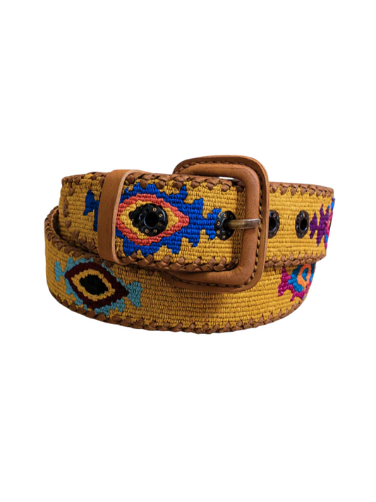 Yellow belt with colorful pattern