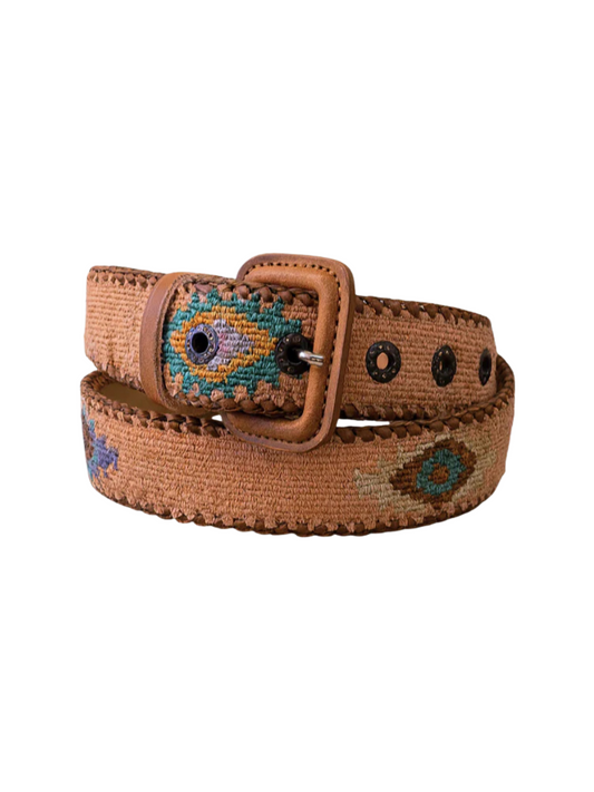 Salmon belt with brown leather buckle 