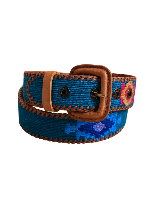 Blue belt with brown buckle 