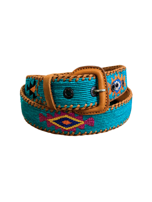 Turquoise belt with brown leather buckle
