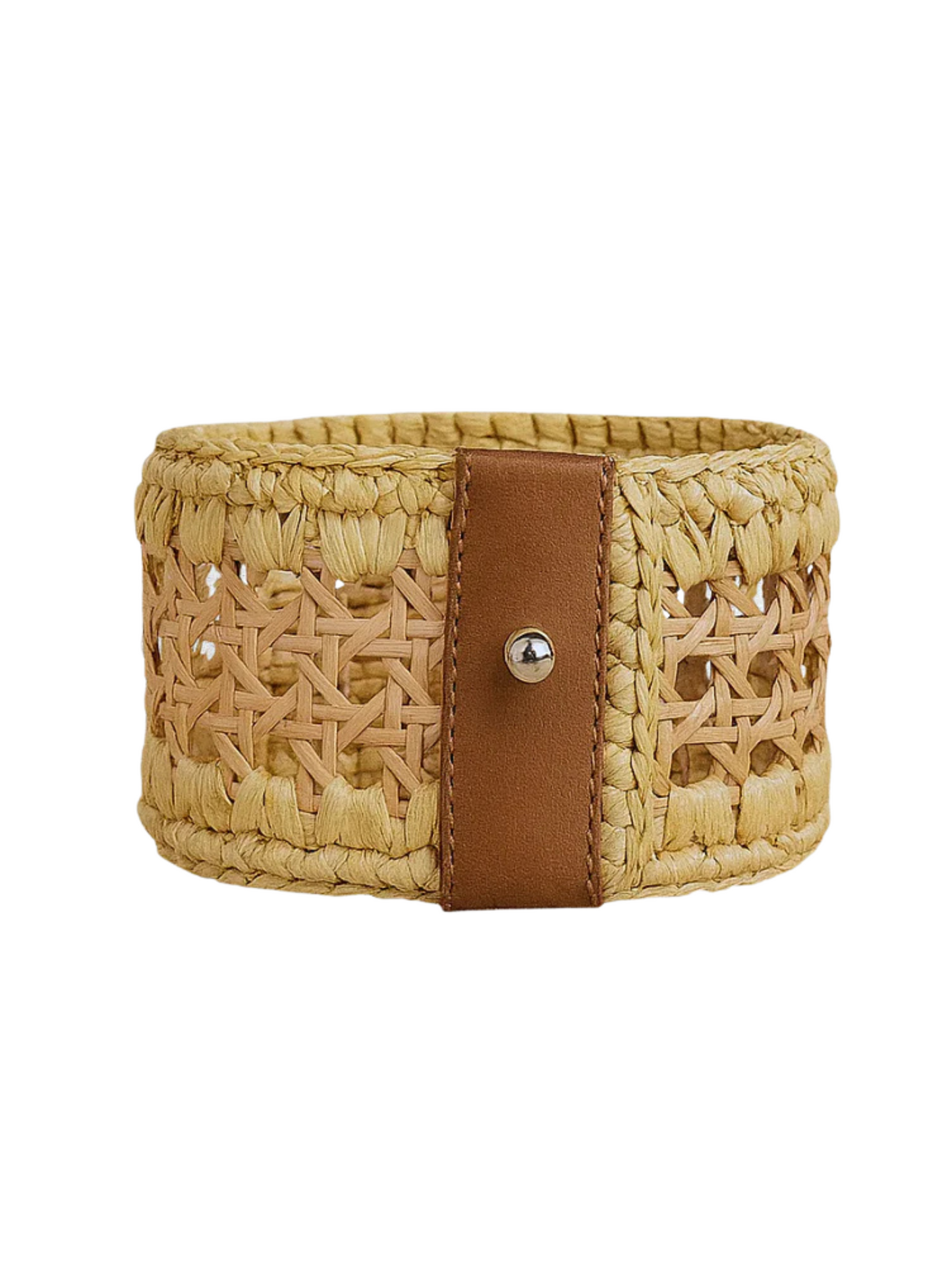 Black and beige woven belt with star pattern