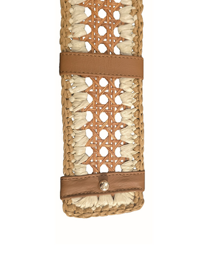 Woven belt with a brown leather strap