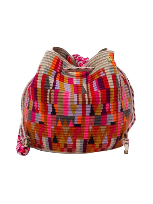 Traditional woven bucket bag with strap
